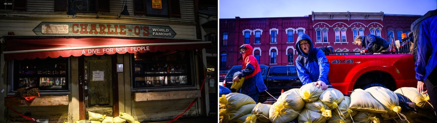 Sandbags downtown, December 2023